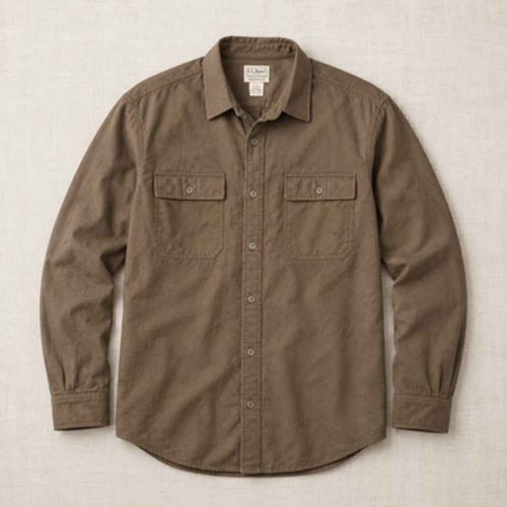 LL Bean Mens XL Green Solid Cotton Flannel Long Sleeve Button Up Shirt - Picture 10 of 11